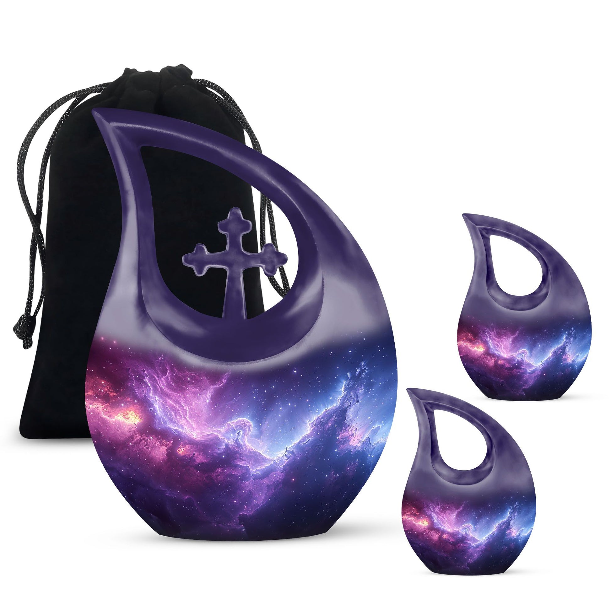 Nebula Galaxy urn, 10 inch aluminium with Cross Drop design,