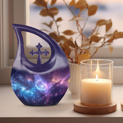 10-Inch affordable Nebula Galaxy Urn with Cross Drop design,