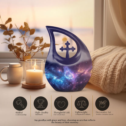 10-Inch affordable Nebula Galaxy Urn with Cross Drop design,