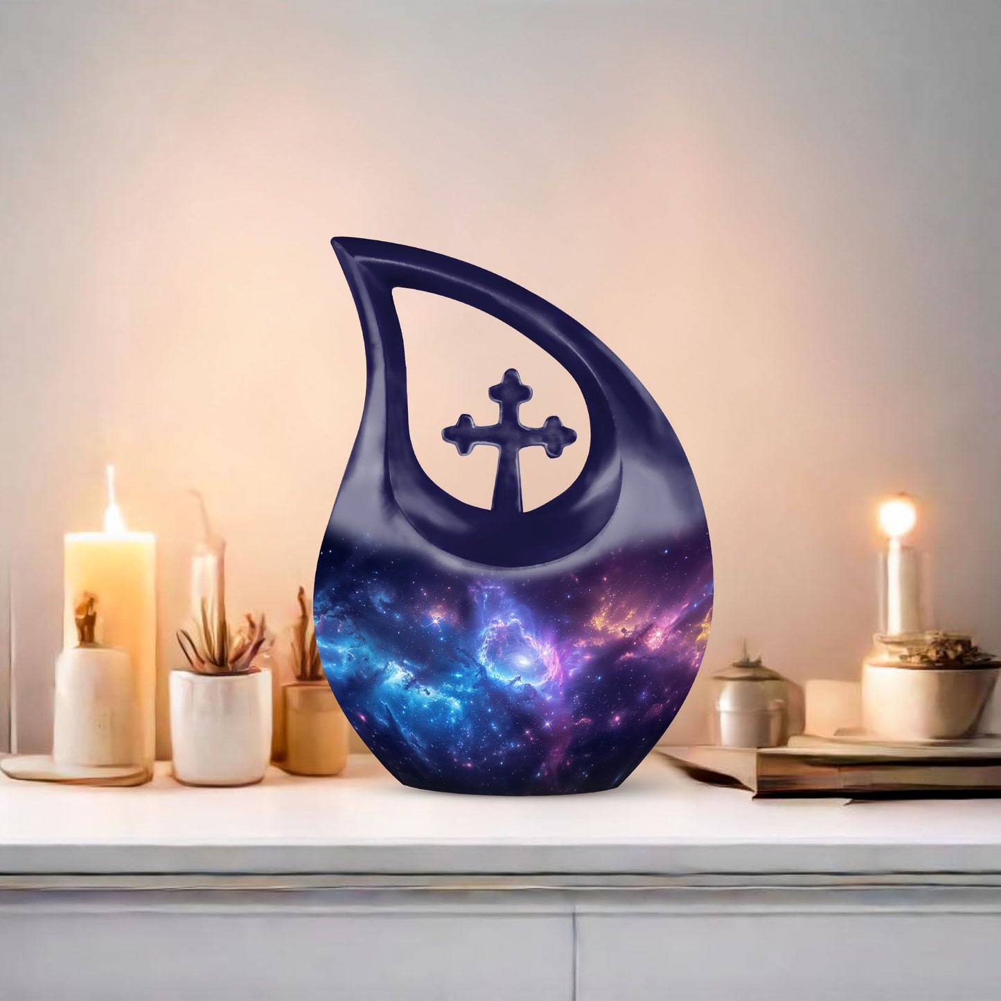 10-Inch affordable Nebula Galaxy Urn with Cross Drop design,