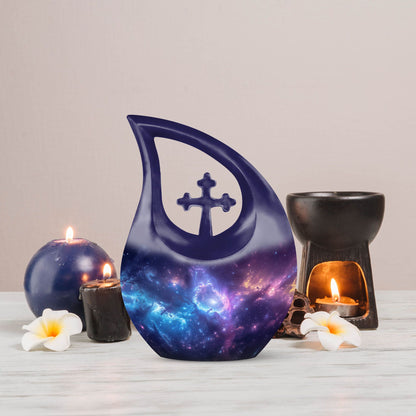 10-Inch affordable Nebula Galaxy Urn with Cross Drop design,