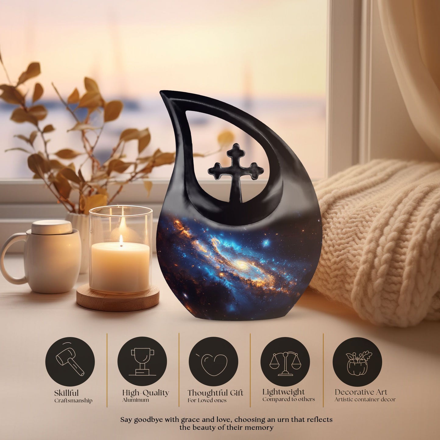 10-inch Nebula Galaxy Cross Drop Memorial Urn 