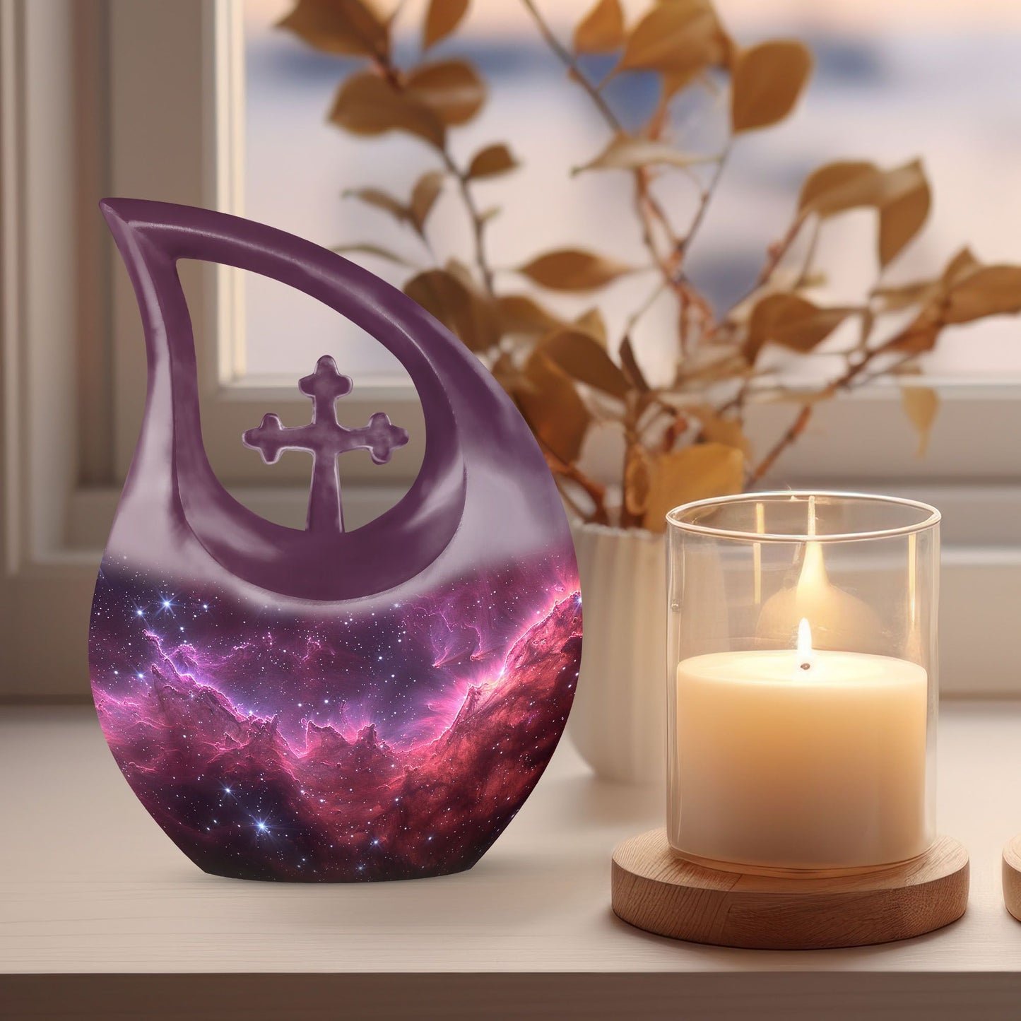 Personalizable Nebula Galaxy Cross Drop Large Memorial Urn
