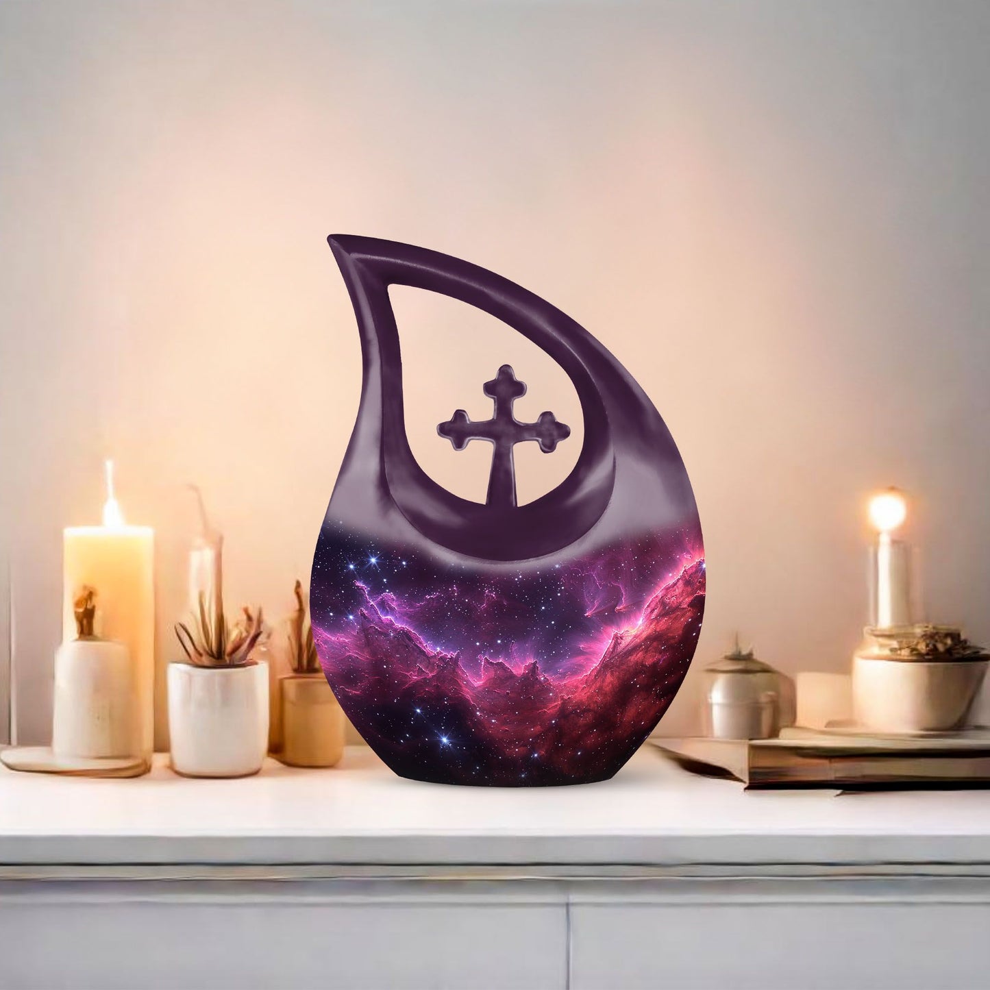 Personalizable Nebula Galaxy Cross Drop Large Memorial Urn