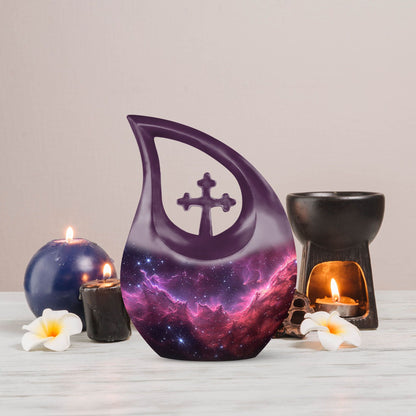 Personalizable Nebula Galaxy Cross Drop Large Memorial Urn