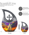 10 Inch Sail Boat Urn with Cross Drop design, 