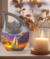 10 Inch Sail Boat Urn with Cross Drop design, 