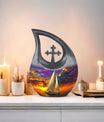 10 Inch Sail Boat Urn with Cross Drop design, 