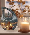Aluminium Sail Boat Urn with Cross Drop design, 