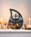 Aluminium Sail Boat Urn with Cross Drop design, 