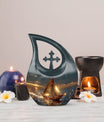 Aluminium Sail Boat Urn with Cross Drop design, 