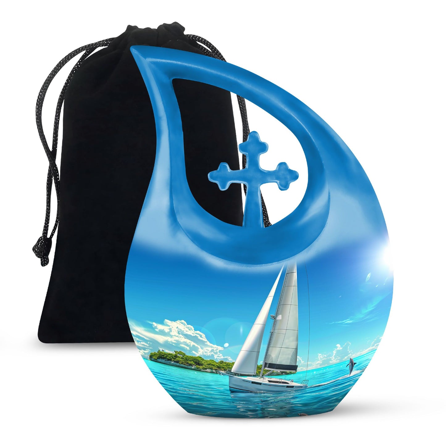 10-Inch Sail Boat Urn with Cross Drop Design,