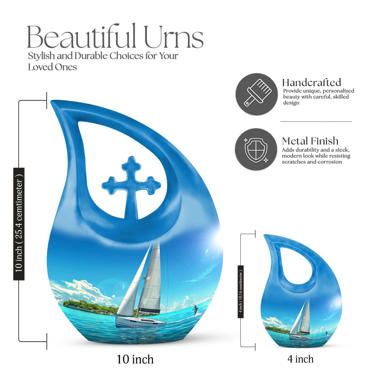 10-Inch Sail Boat Urn with Cross Drop Design,