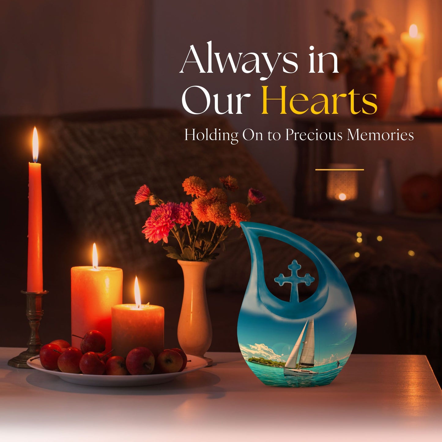 10-Inch Sail Boat Urn with Cross Drop Design,