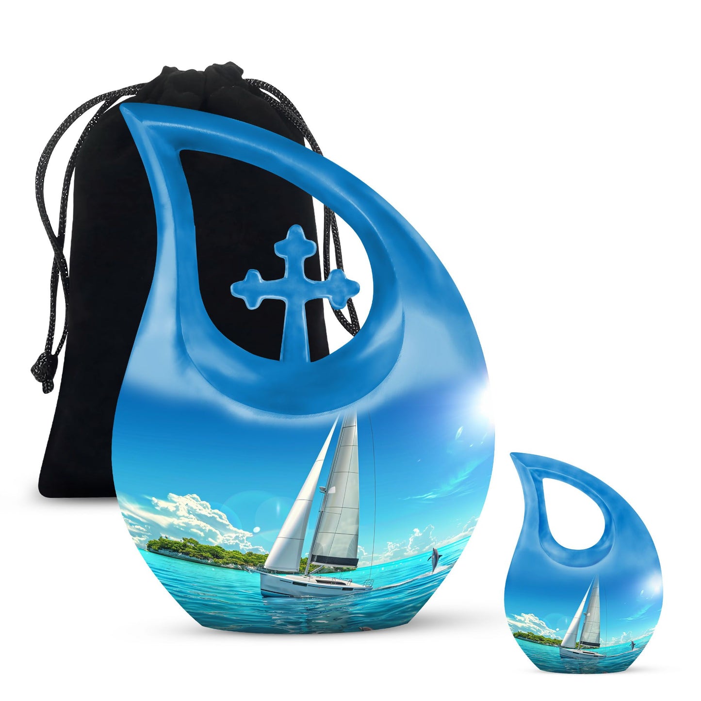 10-Inch Sail Boat Urn with Cross Drop Design,
