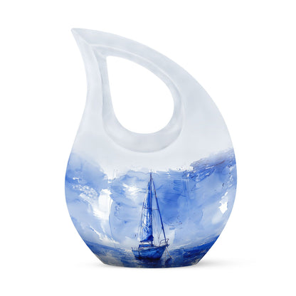 Blue Personalized Religious Keepsake Urn for Human Ashes - 10-inch, 200 cu in - Yatskia