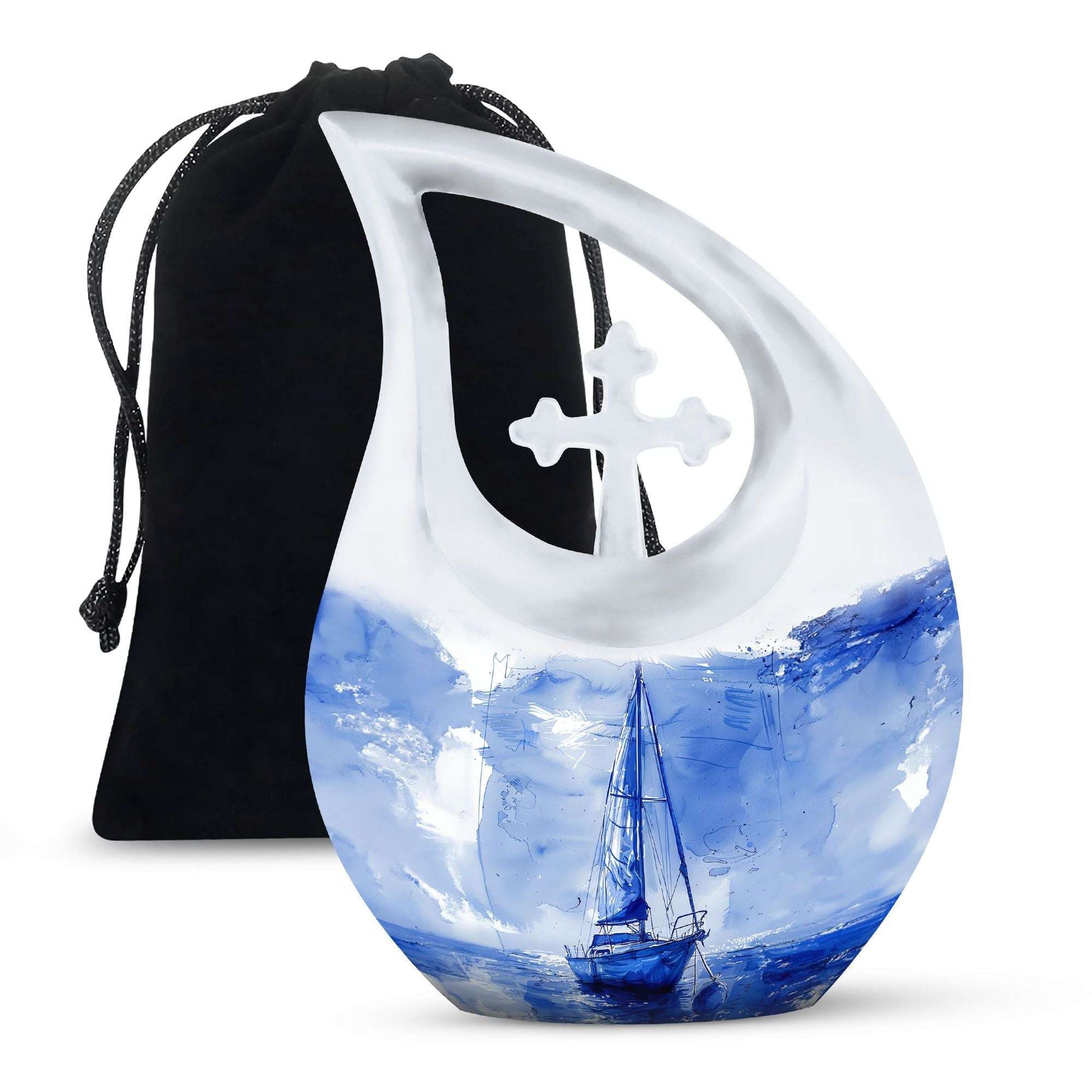 Sailboat Artistic Cremation Urn – Blue Large Human Ashes Urn