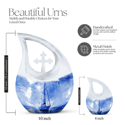 10-inch Aluminium Sail Boat urn with Cross Drop design