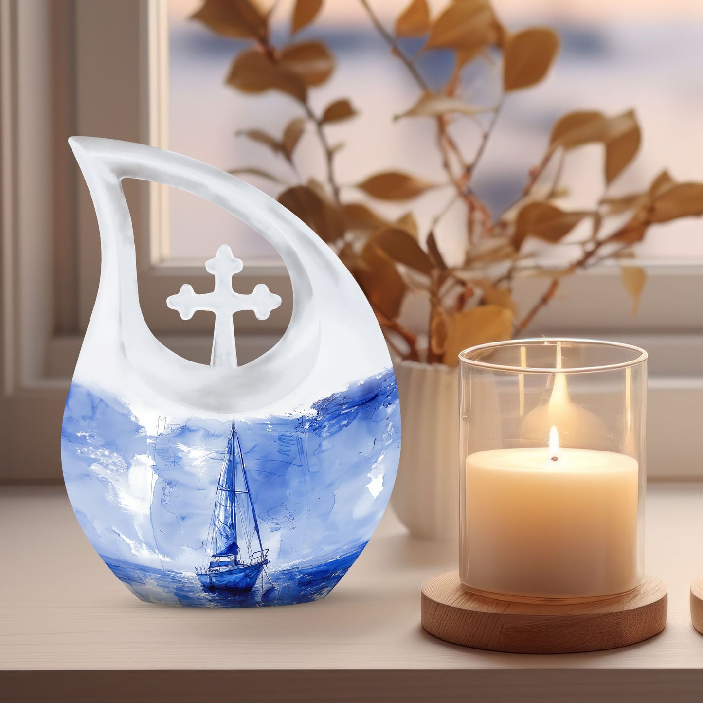 10-inch Aluminium Sail Boat urn with Cross Drop design