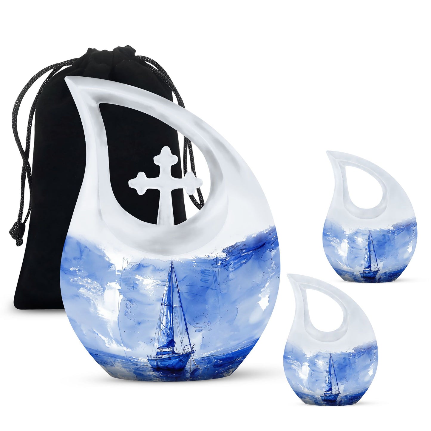 10-inch Aluminium Sail Boat urn with Cross Drop design