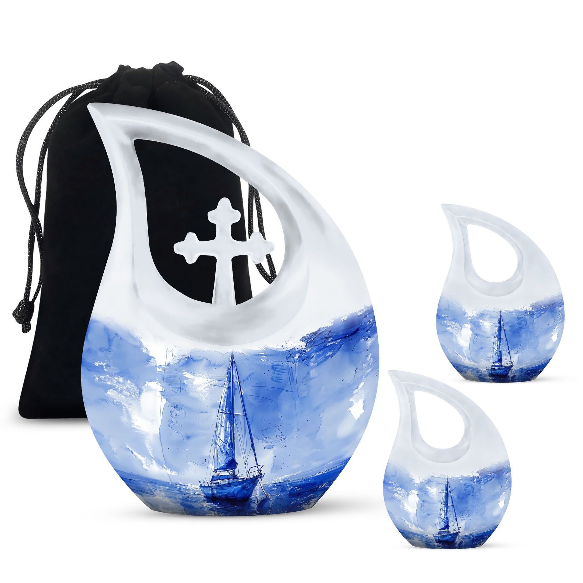 10-inch Aluminium Sail Boat urn with Cross Drop design