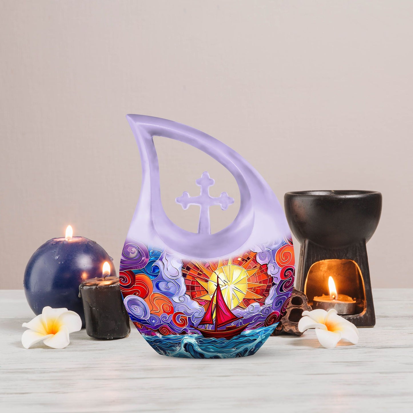 10 Inch Cross Drop Sail Boat Urn
