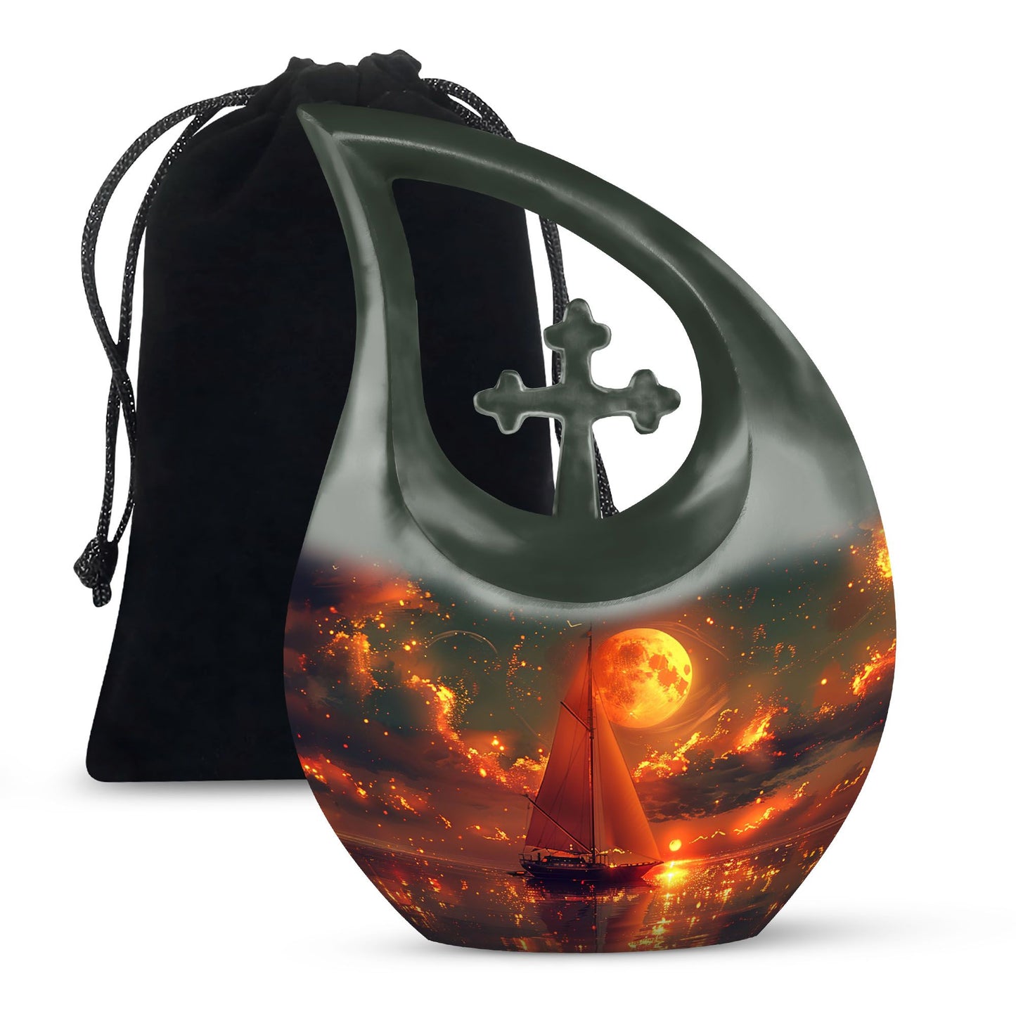 Affordable Sail Boat Urn in Cross Drop Design,