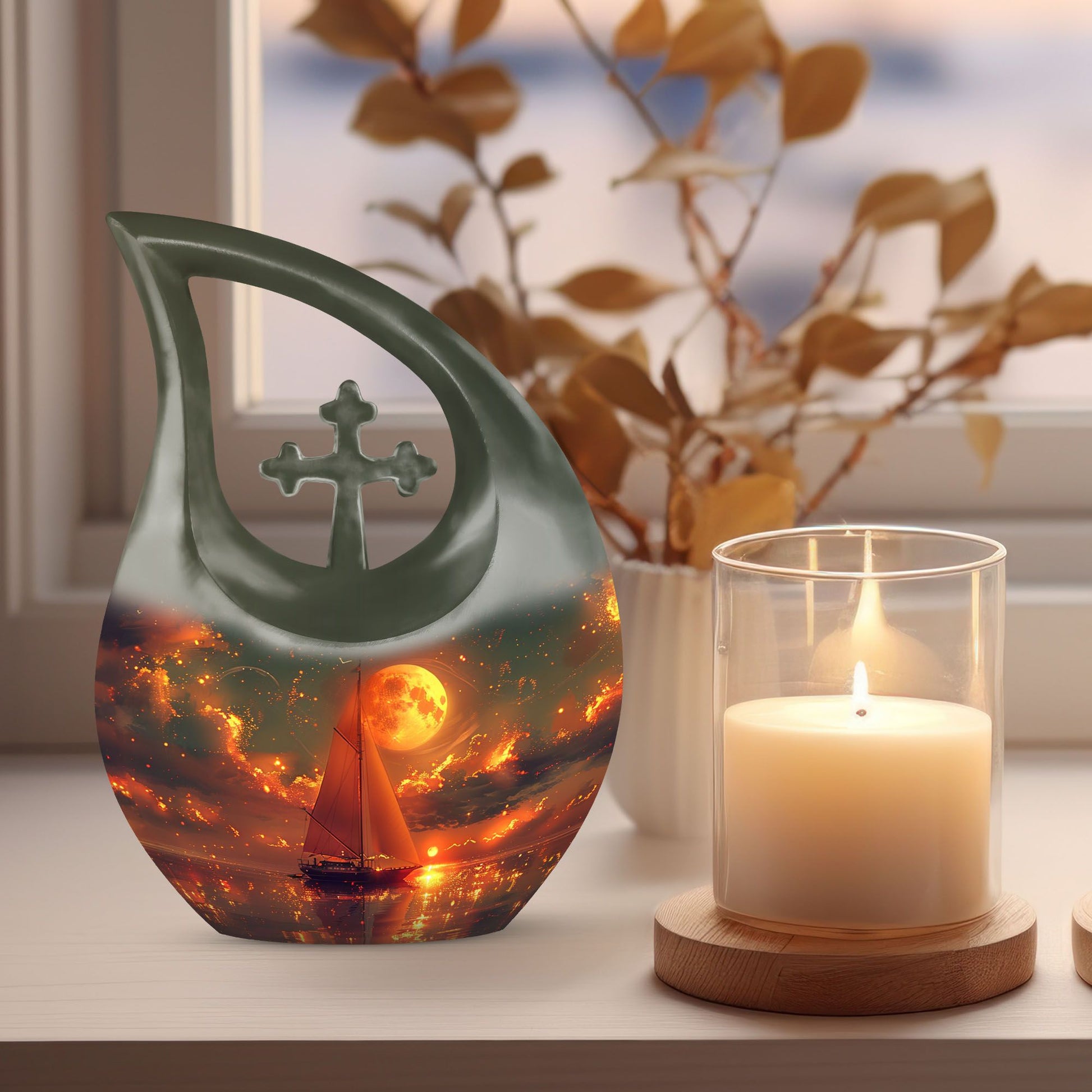 Affordable Sail Boat Urn in Cross Drop Design,