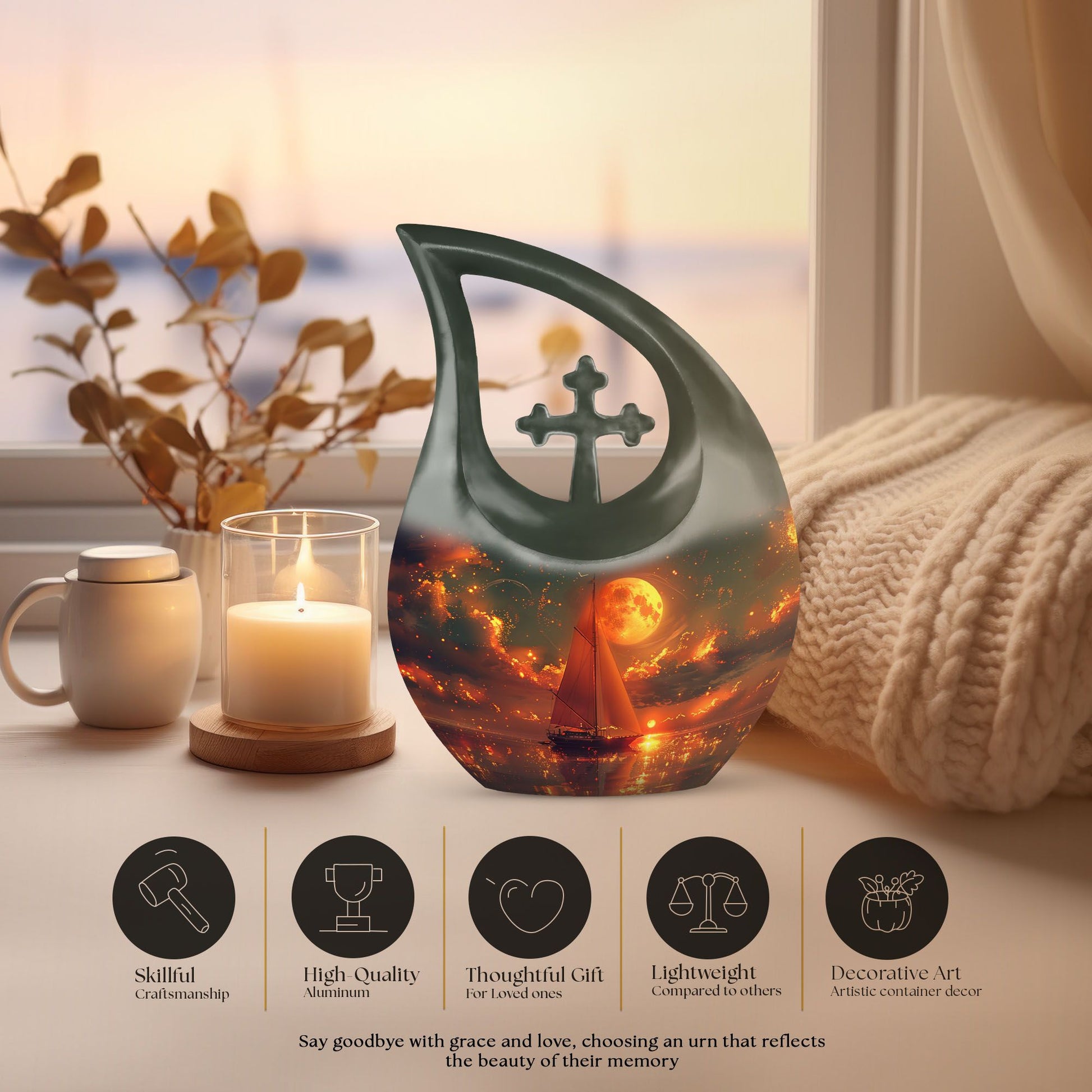Affordable Sail Boat Urn in Cross Drop Design,