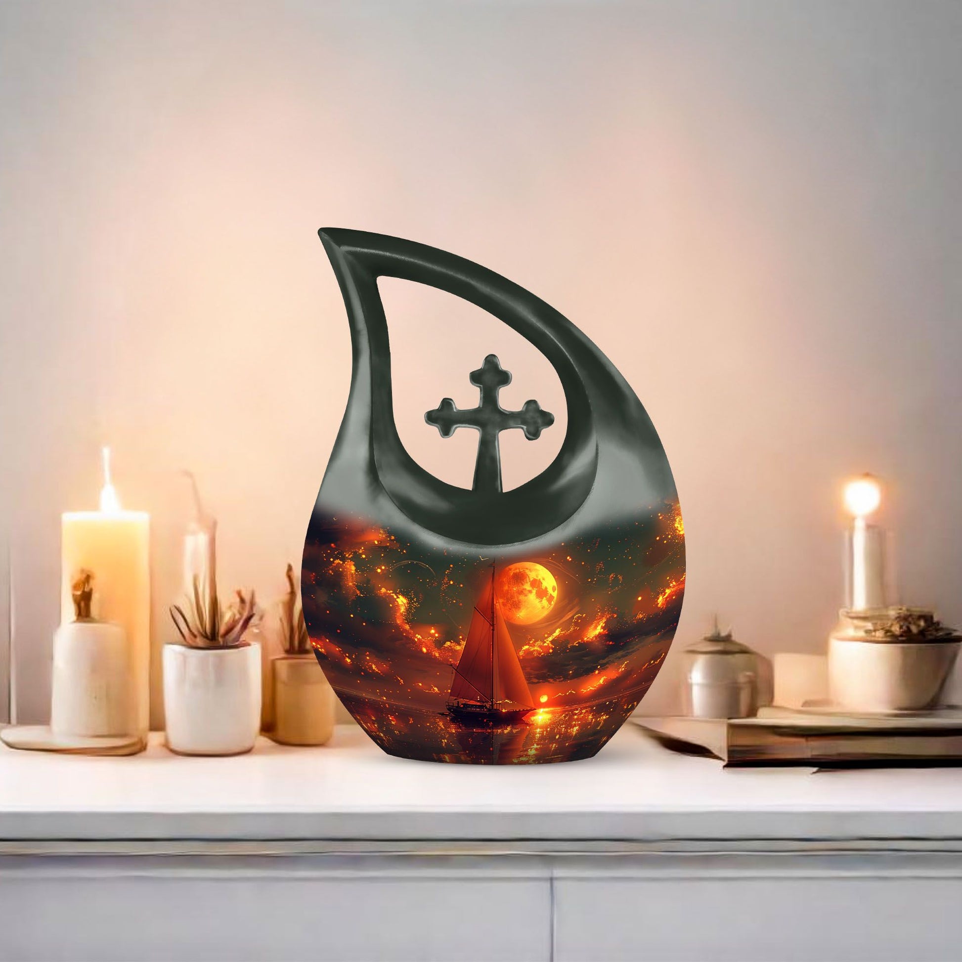 Affordable Sail Boat Urn in Cross Drop Design,