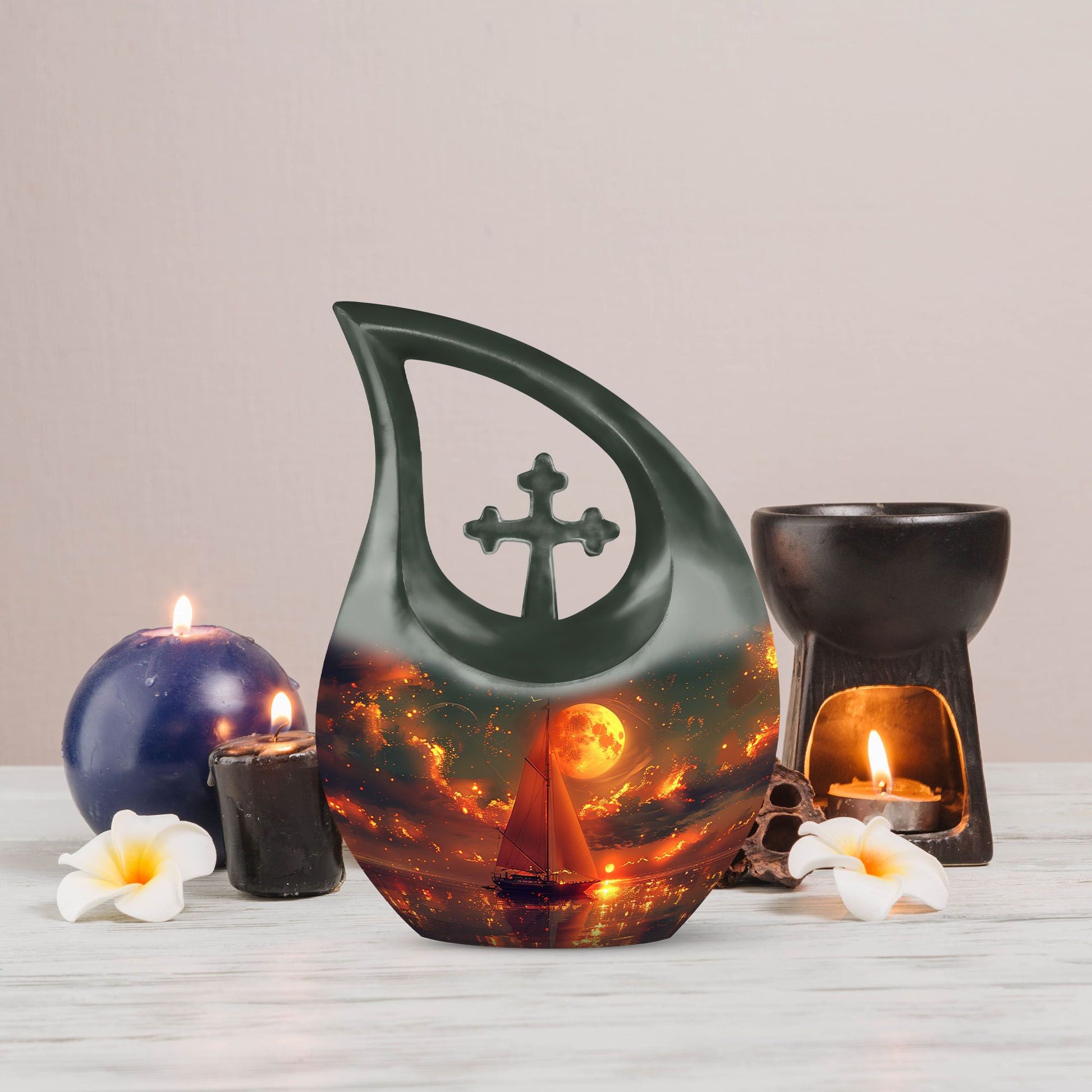 Affordable Sail Boat Urn in Cross Drop Design,