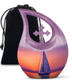 10-inch sail boat theme urn with cross drop design, 