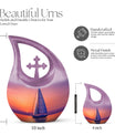 10-inch sail boat theme urn with cross drop design, 