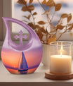 10-inch sail boat theme urn with cross drop design, 