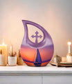 10-inch sail boat theme urn with cross drop design, 