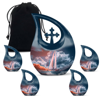 10-inch Sail Boat Urn with Cross Drop design,