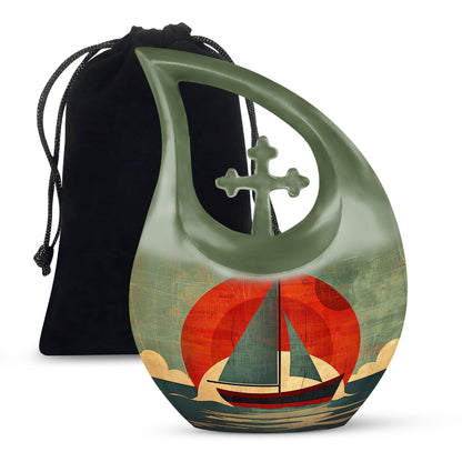 10-inch Sail Boat Urn with Cross Drop Design 