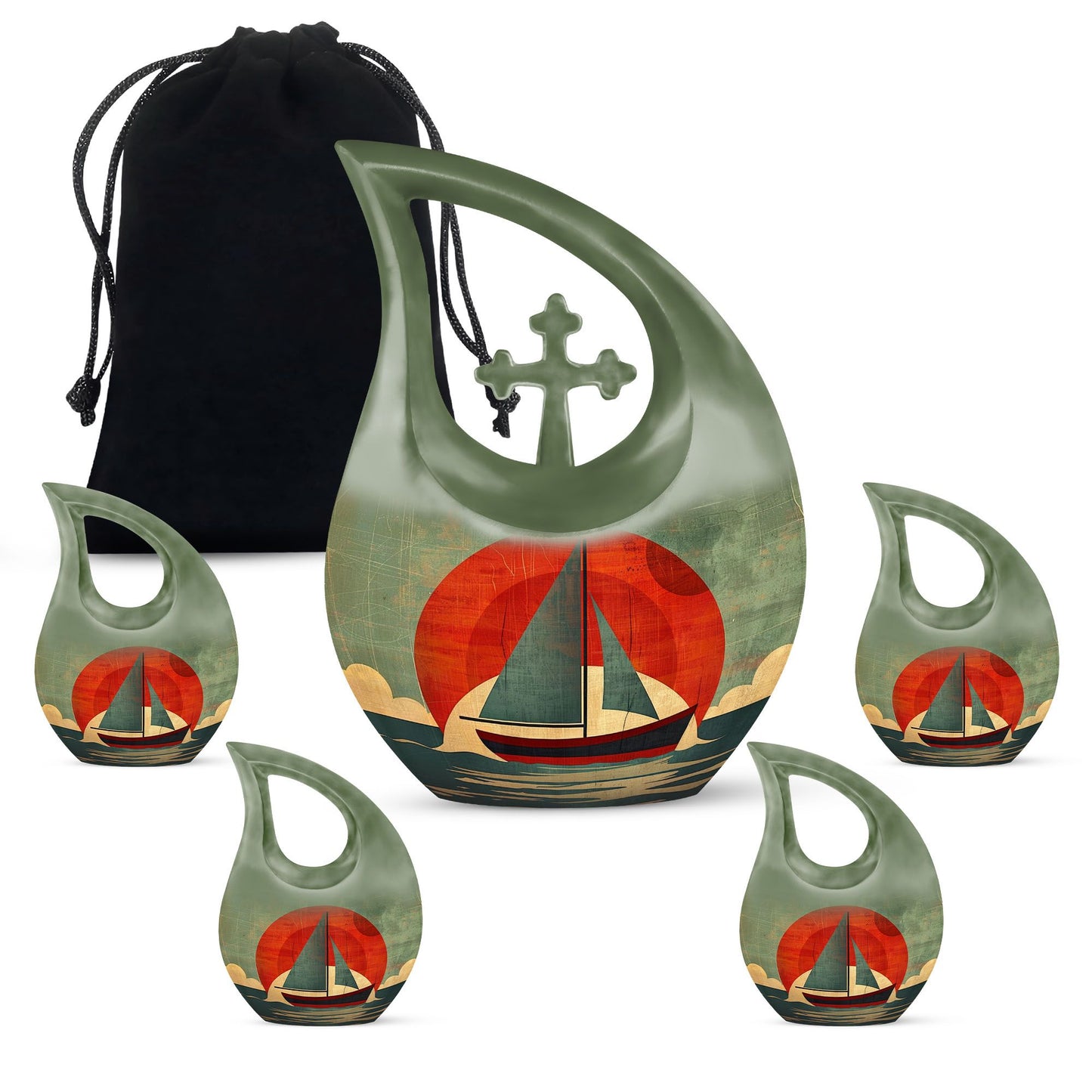 10-inch Sail Boat Urn with Cross Drop Design 