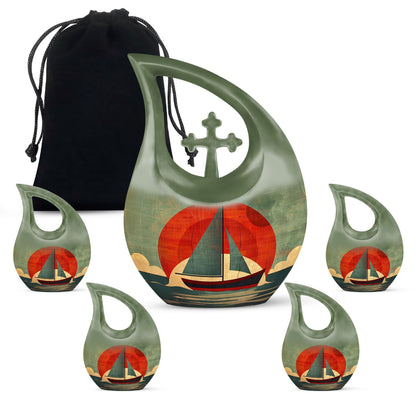 10-inch Sail Boat Urn with Cross Drop Design 