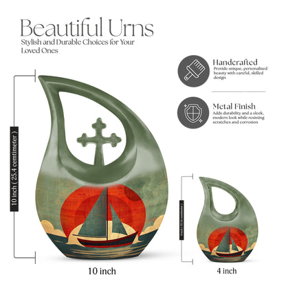 10-inch Sail Boat Urn with Cross Drop Design 
