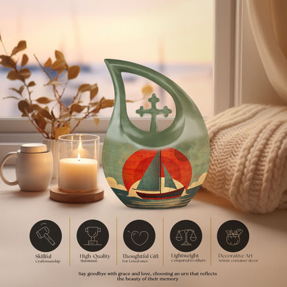 10-inch Sail Boat Urn with Cross Drop Design 