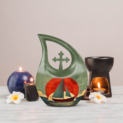 10-inch Sail Boat Urn with Cross Drop Design 