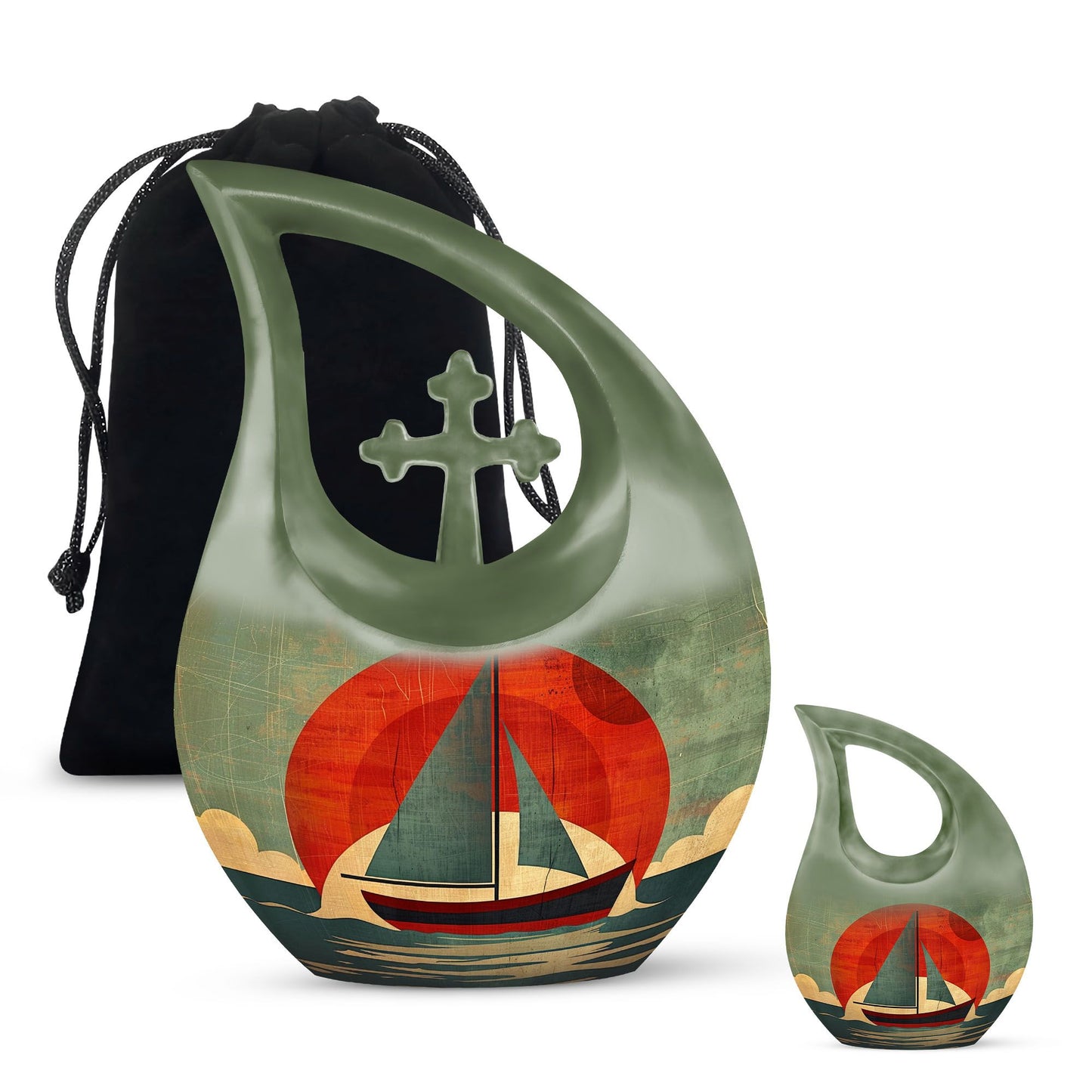 10-inch Sail Boat Urn with Cross Drop Design 