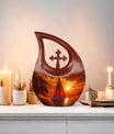 10-inch Sail Boat Urn with Cross Drop design,