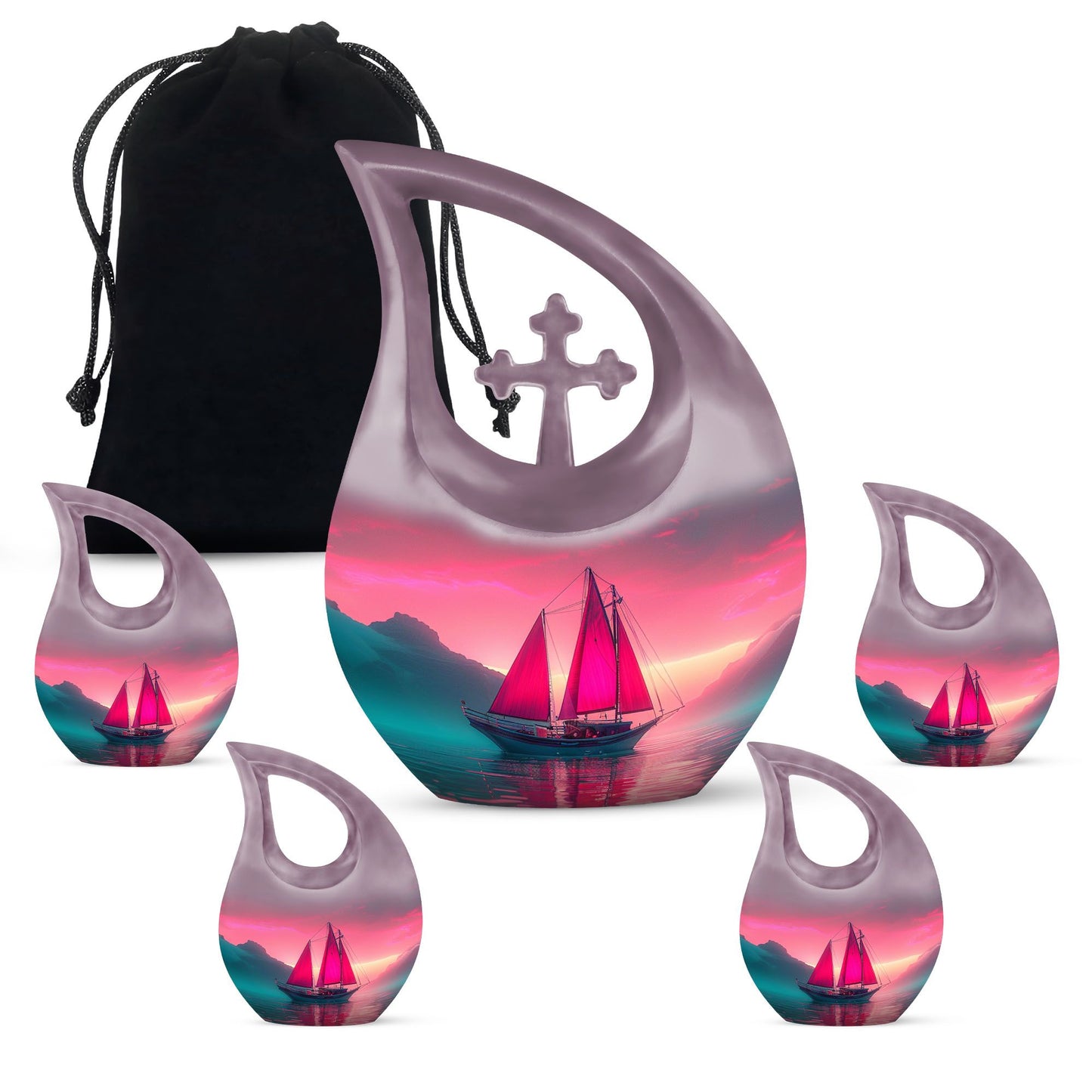 10-inch Sail Boat Urn with Cross Drop design