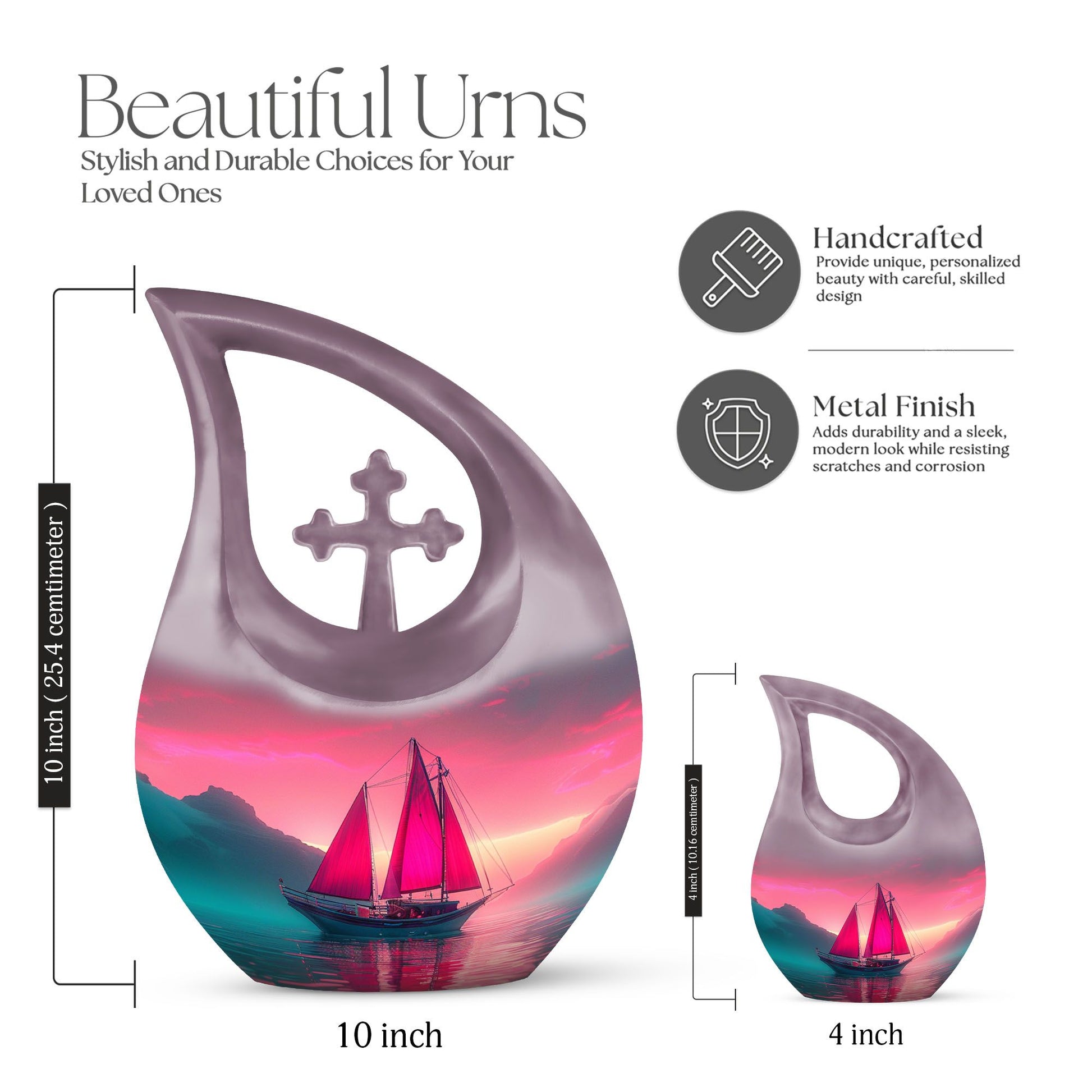 10-inch Sail Boat Urn with Cross Drop design