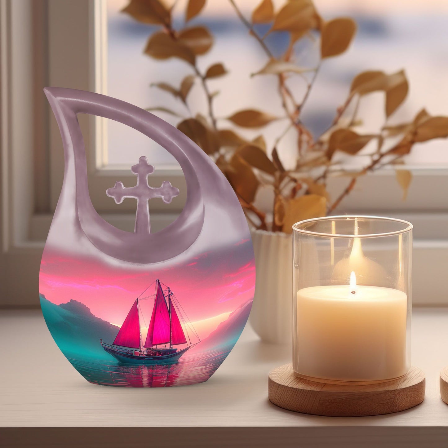 10-inch Sail Boat Urn with Cross Drop design