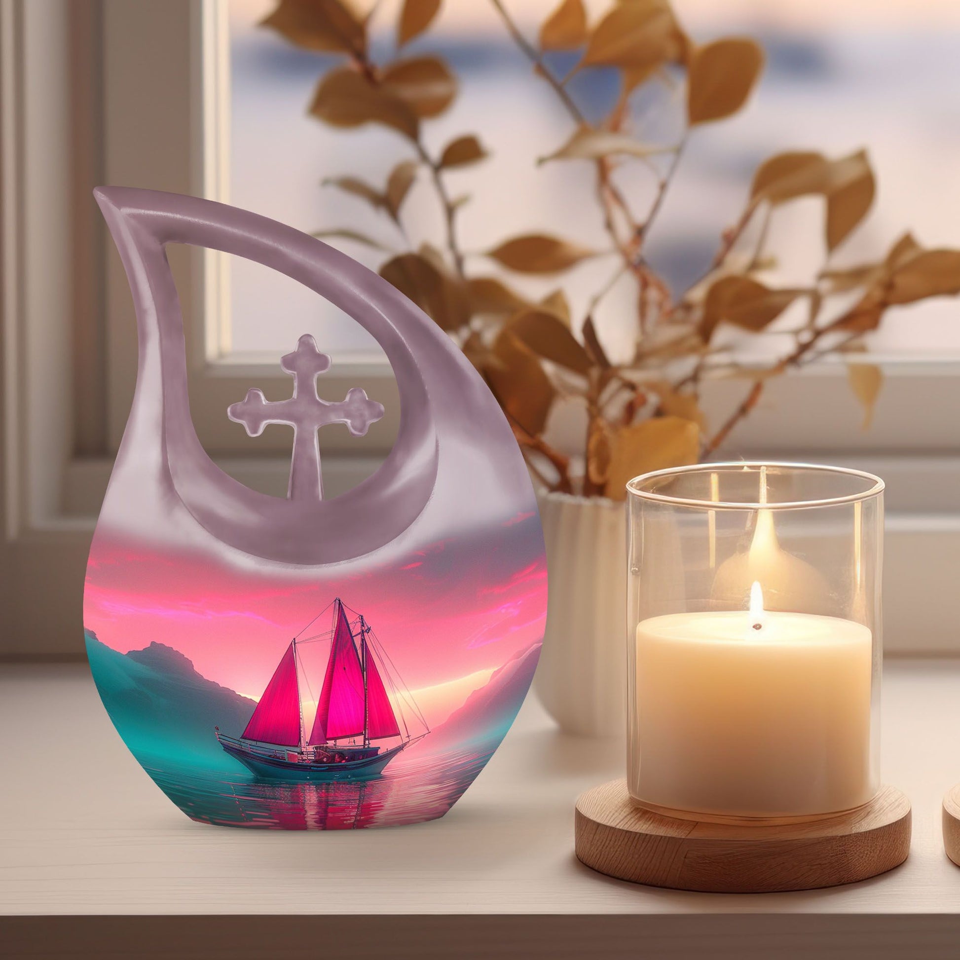 10-inch Sail Boat Urn with Cross Drop design