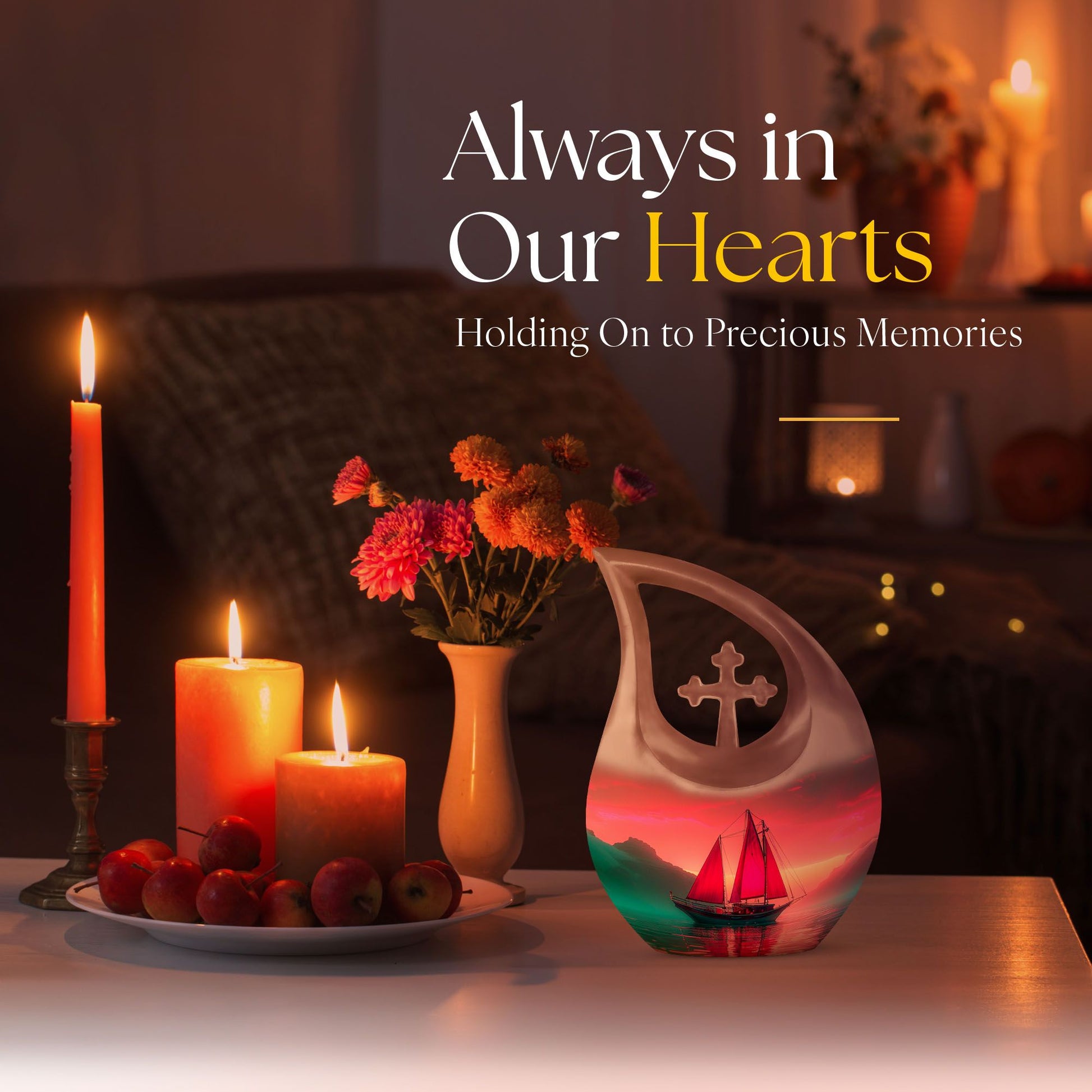 10-inch Sail Boat Urn with Cross Drop design