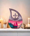 10-inch Sail Boat Urn with Cross Drop design